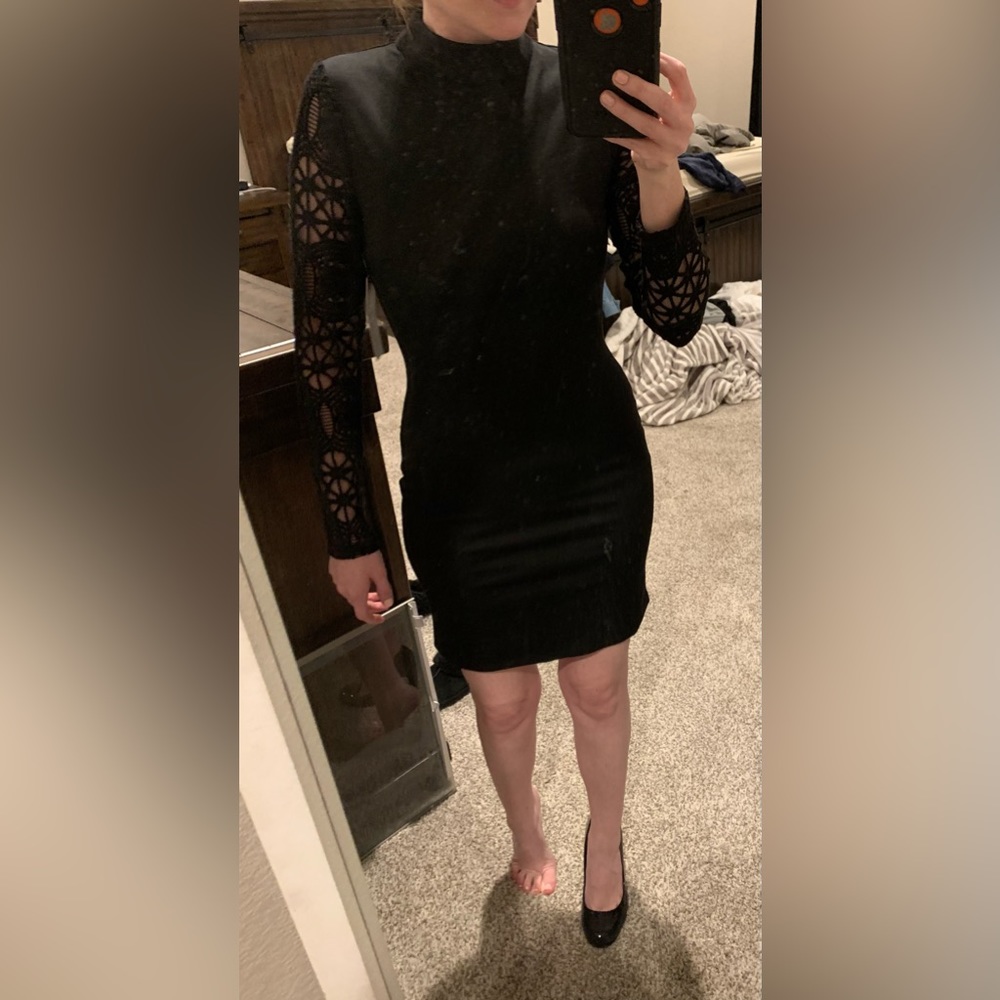 Black Lulu’s LBD with gorgeous lace long sleeves.